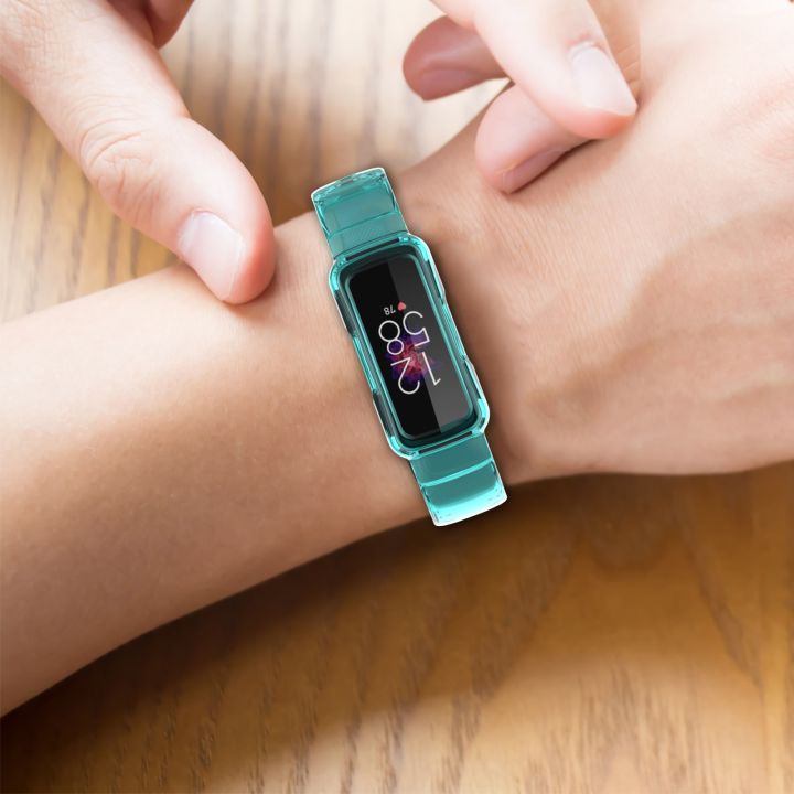 สำหรับ-fitbit-inspire-2ซิลิโคนใสสายนาฬิกาข้อมือแบบบูรณาการ-สีฟ้าใส-ขายเอง