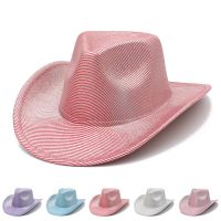 Women Fedora Hats Trilby Caps Fedoras Shiny Striped Jazz Hat Derby Cowboy Cowgirl Cap Felt Blower Party Chapeau Heart Top SunHat