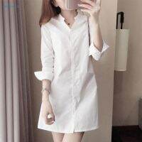 COD DSTGRTYTRUYUY 2023 Summer Casual Blouse Office Buttons Women Ladies White Polyester Loose V Neck Loose fit Dress