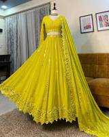 LEHENGA-CHOLI :Lehenga Fabric :- Faux Georgette  (Canvas Patta) Blouse Work :- Sequence 9mm Work, Multi Needle Work, , Embroidery Work, Zari Work.  Dupatta Fabric :- Havy Georgette With Cut Work 9 mm Fancy Less And Embroidery Work happy