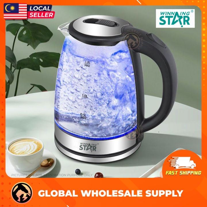 1pc Electric Glass Tea Kettle 1.8L Cordless Hot Water Boiler