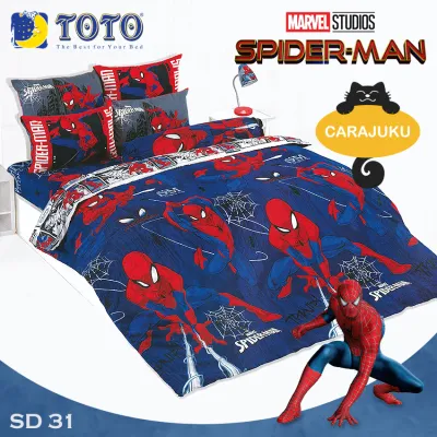 TOTO ชุดผ้าปูที่นอน สไปเดอร์แมน Spiderman SD31 สีน้ำเงิน #โตโต้ ชุดเครื่องนอน 3.5ฟุต 5ฟุต 6ฟุต ผ้าปู ผ้าปูที่นอน ผ้าปูเตียง ผ้านวม Spider-Man
