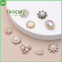 GROCERY LIFE 10PCS งานฝีมือ DIY เครื่องประดับหมวก รูปดอกไม้ คริสตัล เครื่องประดับศีรษะ กิ๊บติดผมไข่มุก กระดุมมุก ปุ่ม Rhinestone