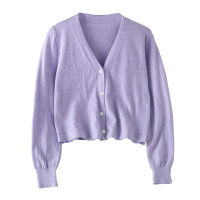 XiaoranThin knitted top chic all-match solid color short western style long-sleeved cardigan