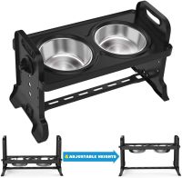 ATUBAN Adjustable Elevated Dog Bowls,4 Adjustable Heights Dog Cat Raised Stand Feeder with Double Stainless Steel Bowls dog bowl