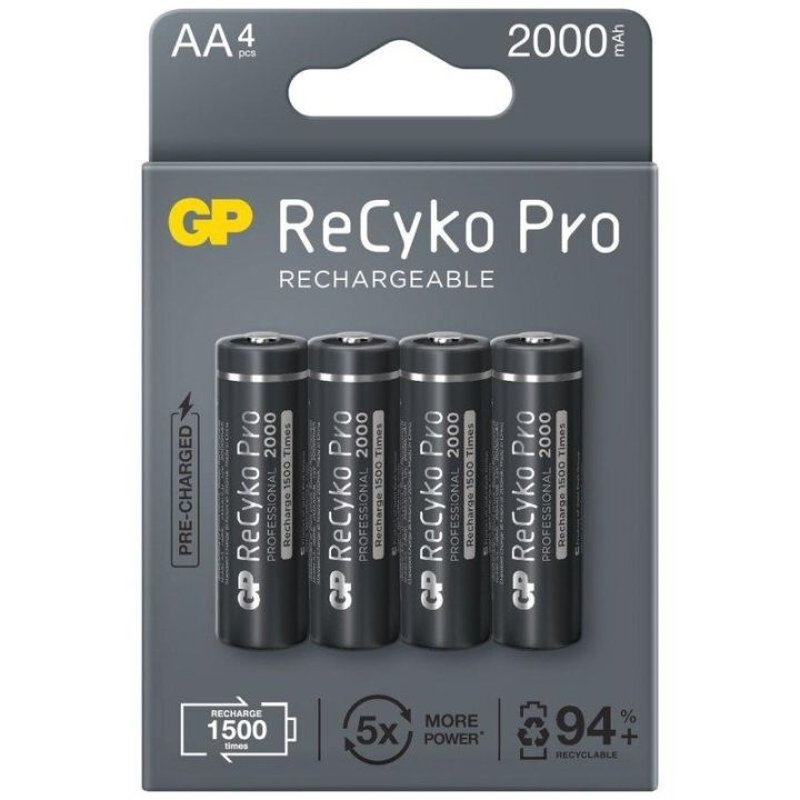 ถ่านชาร์จ-gp-recyko-pro-aa-4-ก้อน-2000-mah-ของแท้-ก้อนสีดำ