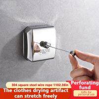 Clothes Drying Rope No Drilling Single-Row Invisible Laundry Hanger Stainless Retractable Square Clotheslines Drilling