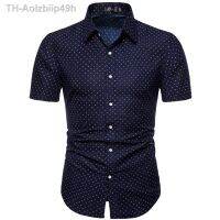 Aolzbiip49h M-5XL Dot-พิมพ์เสื้อลำลองสำหรับฤดูร้อนแขนสั้นปกติขนาดใหญ่เสื้อผ้าอย่างเป็นทางการ Mens Office ปุ่มเสื้อ