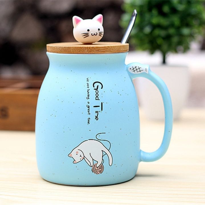 high-end-cups-2019ใหม่สีแมวแก้วทนความร้อนการ์ตูนที่มีฝาปิด450มิลลิลิตรถ้วยลูกแมวกาแฟแก้วเซรามิกเด็กถ้วยสำนักงาน-drinkware-ของขวัญ