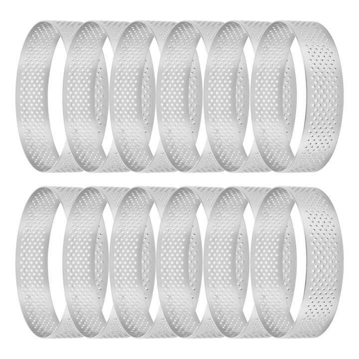12 Pack Stainless Steel Tart Rings,Perforated Cake Mousse Ring,Cake