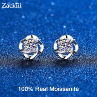 100 Sterling Silver Diamond Earrings 0.6-1ct VVS1 Lab Created Moissanite Stud Earrings 4 Prong Clover Flower Diamond Ear Studs