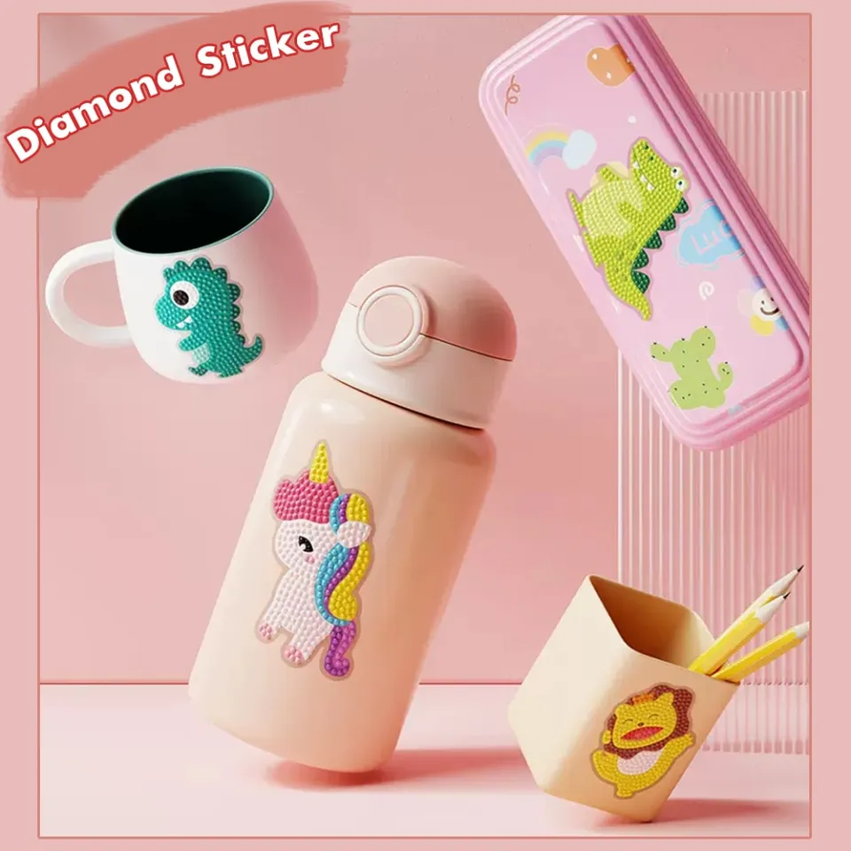 Unicorn Kids Water Bottle Diy Craft Kit Diamond Stickers Decor