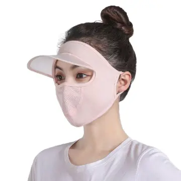 New Uv Protection Face Cover With Black Cap Visor, Ice Silk Sunscreen Mouth  Mask, Full Face Shield For Women, Light Grey