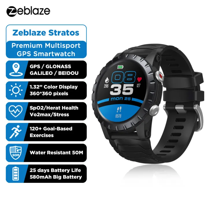 Zeblaze Stratos นาฬิกาสมาร์ทวอทช์กีฬา Gps Glonass Speedeo Spo2 Vo2max ความเครียด120 การ 4046