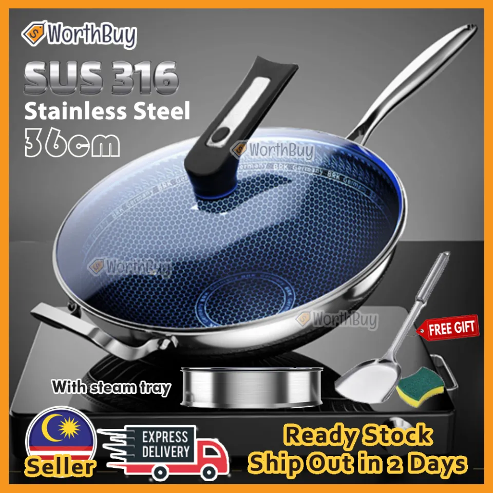 3 In 1 SUS 316 Stainless Steel Non-Stick Sasite Wok, Pot And Pan Kitchen  Cookware