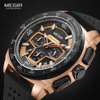 Megir Males Mens Chronograph Sport Watches With Quartz Movement Rubber Band Luminous Wristwatch For Man Boys 2056G-1N0hot