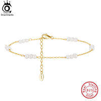 ORSA JEWELS 14K Gold ไข่มุกน้ำจืดธรรมชาติสำหรับผู้หญิงอินเทรนด์ Pearl Foot Chain สร้อยข้อเท้า Summer Beach เครื่องประดับ SA36