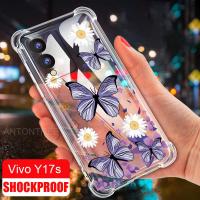 เคสซิลิโคนใสเคสลายดอกไม้รูปผีเสื้อ Vivo Y17s เสริมอากาศถุงเข้ามุมกันกระแทก