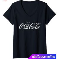 Luner เสื้อยืดลำลอง Womens Coca Cola Enjoy V-Neck T-Shirt Mens Womens T-shirts  CC5V