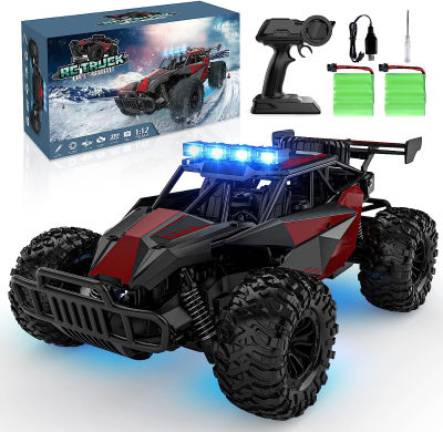 BLUEJAY Remote Control Car - 2.4GHz High Speed 33KM/H RC Cars Toys, 1:12 RC Monster Trucks Offroad Hobby RC Truck Toys with LED Headlight and Rechargeable Battery Gift for Adults Boys 8-12 Kids Burgundy Red