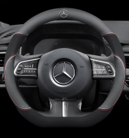 Mercedes Benz AMG Car STEERING WHEEL COVER (D Shape Black) หนังหุ้มพวงมาลัยรถยนต์เหมาะสำหรับรถเบนซ์ทุกรุ่น A Class C Class CLA Class E Class GLA Class GLC Class GLE Class S B CLS Class 38 cm