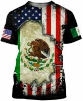 Tippsy LLC Store Mexican and American Flag T-Shirt 3D, Mexican Shirts for Women, Mexican Shirts for Men, Mexican Shirt, Mexican-American T Shirt 3D All Over Printing Unisex S-5XL