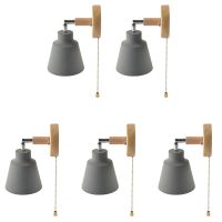 5X Nordic Wooden Wall Lamp Sconce Wall Light for Bedroom Corridor with Zip Switch Freely Rotatable(Grey)