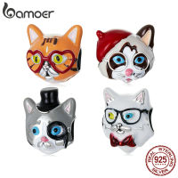 BAMOER จี้เครื่องรางแมว Siamese 925เงินสเตอร์ลิงสีขาวรูปแมวเหมาะสำหรับสร้อยข้อมือ DIY หรือกำไลข้อมือเครื่องประดับแฟชั่น SCC2090