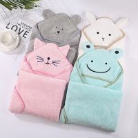 hotx 【cw】 Baby Boy Newborn with Hood Cartoon Coral Fleece Infant Blanket Bathrobe