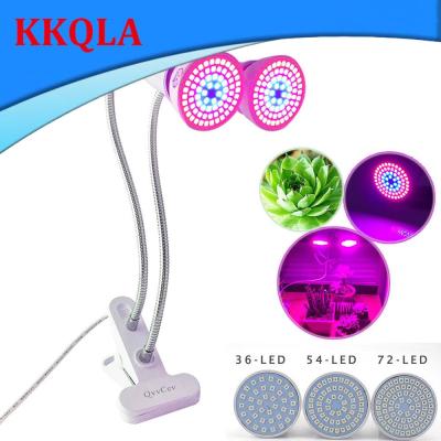 QKKQLA 36 54 72 LED Grow Light E27 Bulb dual Lamps for Plants flower with desk clip holder For indoor greenhouse Hydroponic  Veg