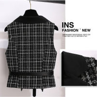 Plus size dress suit female autumnwinter 2021 new fashion retro plaid vest casual velvet pleated dress two-piece suit with belt