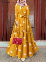 【hot】❧♨  ZANZEA Muslim Loose Abaya Kaftan Sundress  Sleeved Dots Printed O-Neck Robe