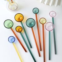 Colorful Glass Coffee Spoon Transparent Long Handle Dessert Stirring Spoon Kitchen Tableware Stirrer Rod Heat-resistant