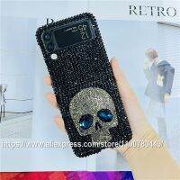 เคสคริสตัลกากเพชรส่องแสงเป็นประกายวิบวับกระโหลกสีเทาสีดำขายดีสำหรับ Samsung Galaxy Z Flip 3 4 5 Flip3 Flip4 Flip5พับ3 4 2 5G Diamond