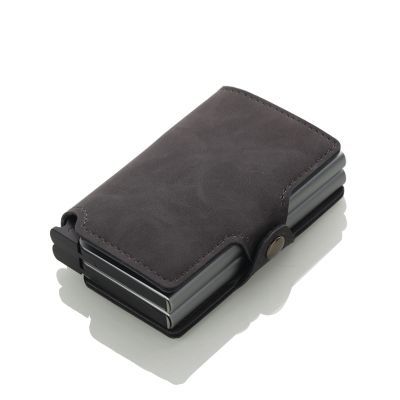 （Layor wallet）  Slim Twin Metal Card Holder RFID Blocking Leather Business ID Credit Cardholder Men Thin Double Aluminium Case Wallet Mini Purse