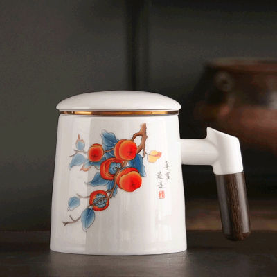 ถ้วยแยกชาถ้วยเซรามิกถ้วยชาสีสูงแก้วถ้วยชาสำนักงานพร้อมปกของขวัญเทศกาล