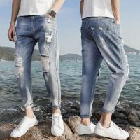 CODluba03411 Jeans Fashion Brand Loose Straight Tube Mens Pants Match All Kinds of Korean Fashion Hole Teenagers Cropped Pants Men