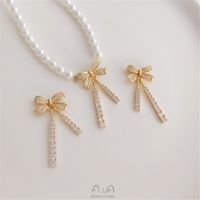 [Hot A] จี้สร้อยคอแบบมีพู่โบว์เพทายฝังสีทอง14K จี้โซ่ไหปลาร้า DIY เครื่องประดับชิ้นแรกที่แขวน