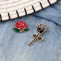 Fashion Flower Lapel Pin Women Badge 2PC Red Black Rose Design Metal Brooch Pins Couple Romantic Gift Dating Wedding Jewelry