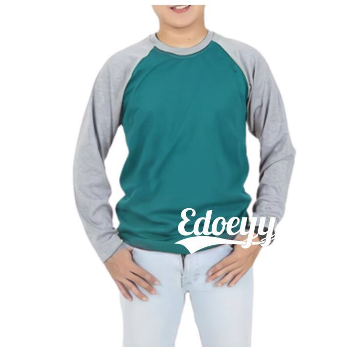 Kaos Raglan Badan Hijau Tosca Lengan Abu / Baju Raglan Badan Warna