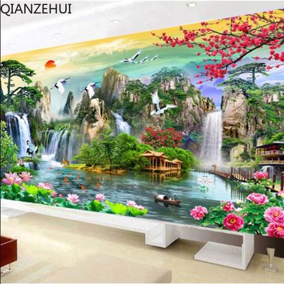 QIANZEHUI,DIY 5D Welcome pine Flowing money Embroidery,Round Diamond Full rhinestone Diamond painting cross stitch