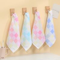 100% Cotton Square Cloth Color Grid Gauze Small Towel Children Gauze Saliva Towel Kindergarten Handkerchief Towel Wholesale