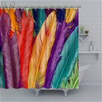 Rainbow Bath Curtain สีสันเรขาคณิตขนนกกันน้ำม่านอาบน้ำผ้าโพลีเอสเตอร์ผ้าม่านตกแต่งห้องอาบน้ำ 180 * 180 ซม