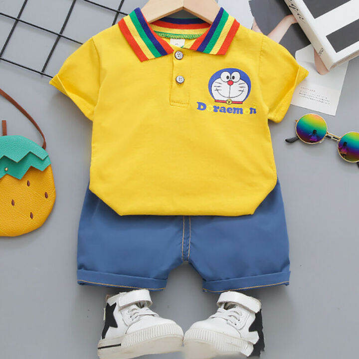 redcloudเด็ก-กางเกงขาสั้นเสื้อยืดเด็ก2ชิ้น-เซ็ตปกแขนสั้น