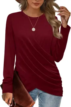 Womens Long Sleeve Tops Twist Front Tunic Tops To Wear With Leggings  Crewneck