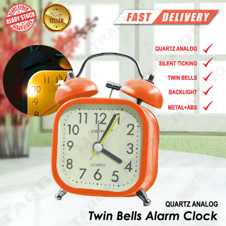 Mini Square Alarm Clock Retro Analog Twin Bell with Backlight Loud