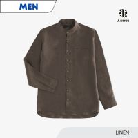 À NOUS - MEN SHIRT - Classic Fit - Linen (Chocolate) / เสื้อเชิ๊ต ตัวหลวม ผ้าลินิน สีน้ำตาล เข้ม