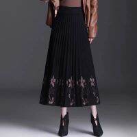 Floral Knitted Long Pleated Female Women Maxi Skirts Clothes 2022 New Spring Thicken Warm Jupe Autumn Vintage High-Waisted Falda