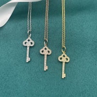 925 sterling silver elegant key design shiny cz zircon ladies pendant necklace jewelry for women short chain not fade cheap gift