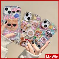 Mowin - เข้ากันได้สำหรับ เคสไอโฟน เคสไอโฟน11 เคส เลเซอร์สะท้อนแสงเคสใส เคสนิ่มถุงลมกันกระแทกแมวน่ารักสุนัขเข้ากันได้กับ iPhone 13 max